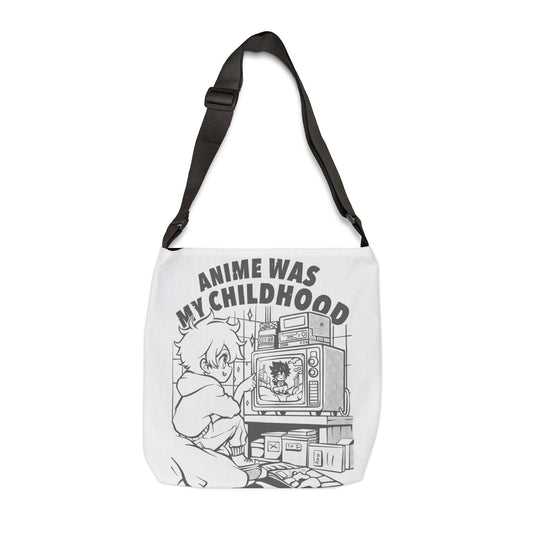 Anime Was My Childhood Adjustable Tote Bag- White