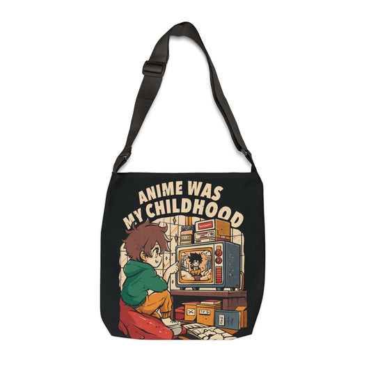 Anime Was My Childhood Adjustable Tote Bag- Black